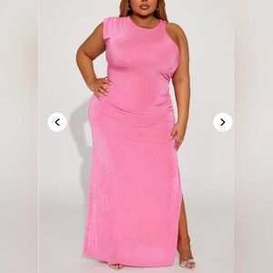 Pink Asymmetrical Ribbed Bodycon Dress